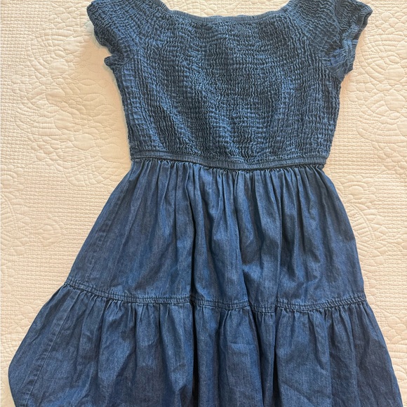 Vintage Smocked Denim Short Sleeve Mini Dress - Blue - Picture 6 of 8